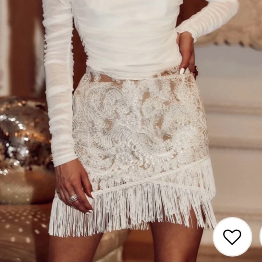 12th Tribe White Fringe Skirt